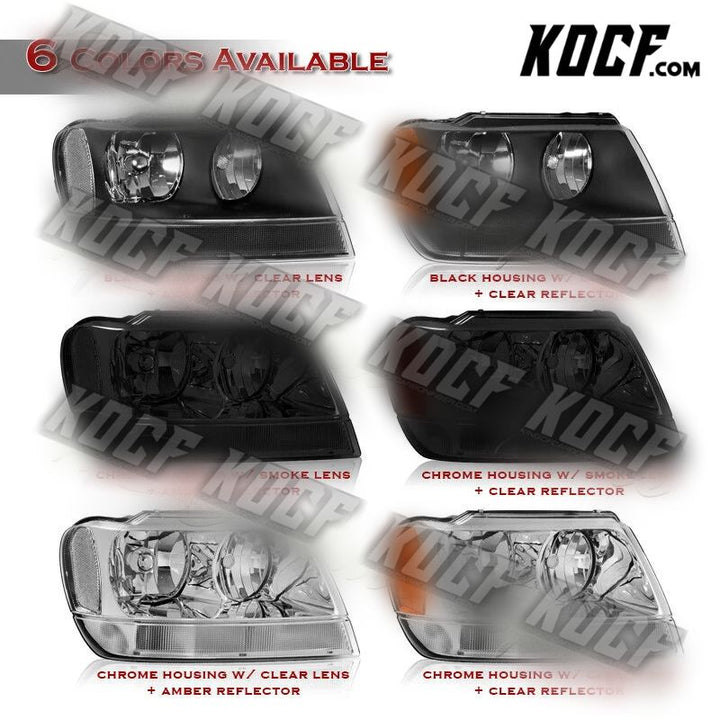 For 1999-2004 Jeep Grand Cherokee Smoke Housing Headlights W/ Clear Reflector - KOCF.com - Car Parts