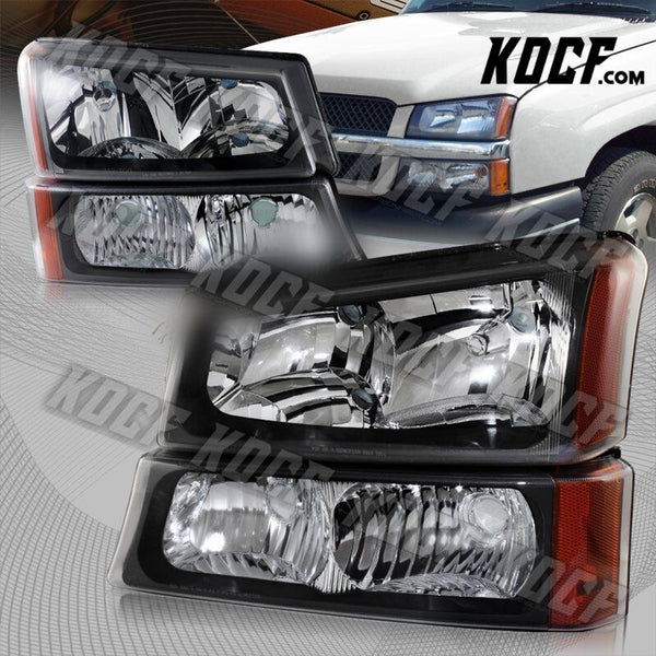 For Chevy Silverado Avalanche Black Housing Amber Head Lights Lamps+Bumper 4-PCS - KOCF.com - Car Parts