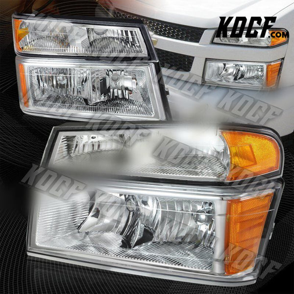 For 2004-2012 Chevy Colorado Chrome Headlights+Bumper Lamp W/Amber Reflector 4PC - KOCF.com - Car Parts