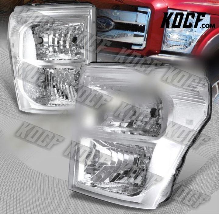 For Ford F250/F350/F450 Super Duty Chrome Housing Headlights W/Clear Reflector - KOCF.com - Car Parts