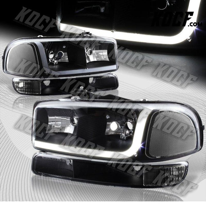 For 2000-2006 GMC Yukon XL 1500 2500 DRL LED Black Clear Headlights+Bumper 4PCS - KOCF.com - Car Parts