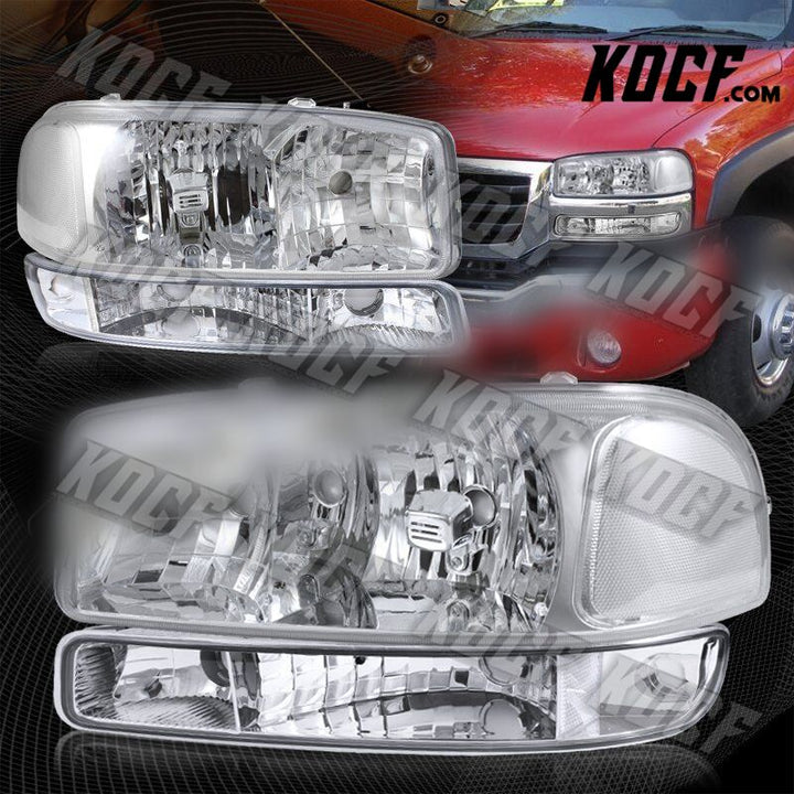 For GMC Sierra/Yukon XL 1500 2500 Chrome Housing Headlights+Bumper Signal Lamps - KOCF.com - Car Parts