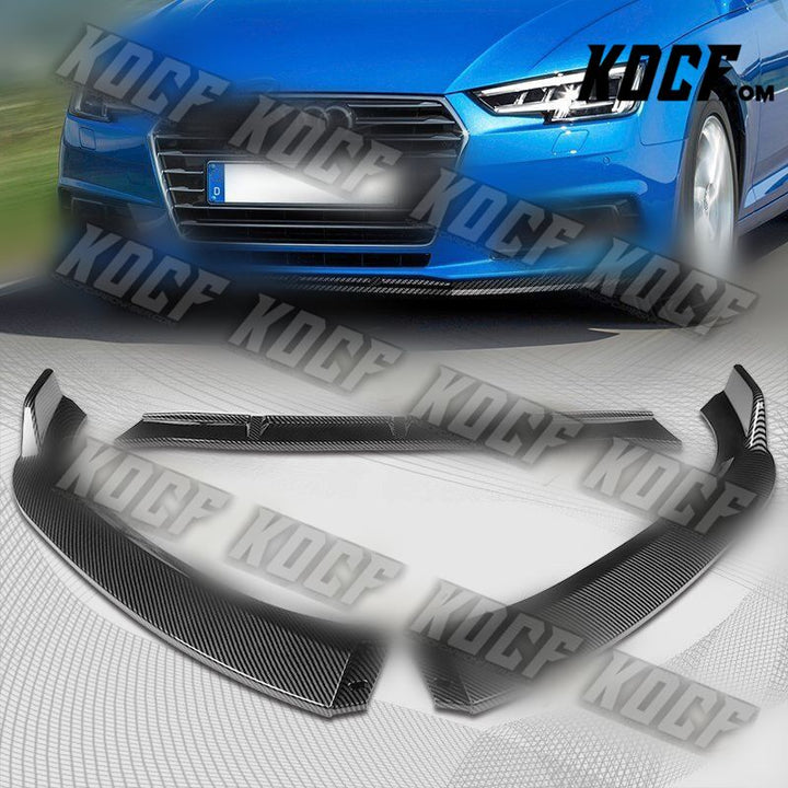 For 2017-2018 Audi A4 B9 STP-Style Carbon Look Front Bumper Splitter Spoiler Lip - KOCF.com - Car Parts