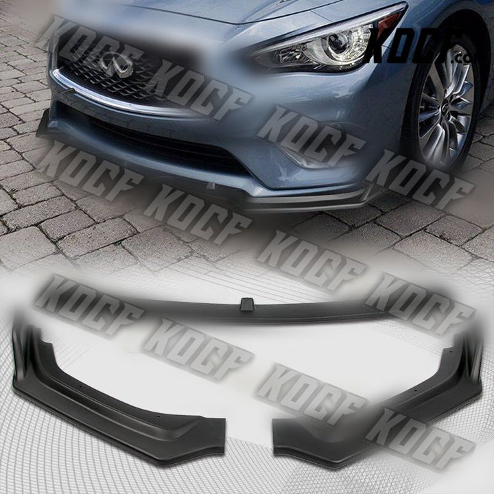 For 2018-2021 Infiniti Q50 Premium Unpainted BLK Front Bumper Body Kit Lip 3PCS - KOCF.com - Car Parts