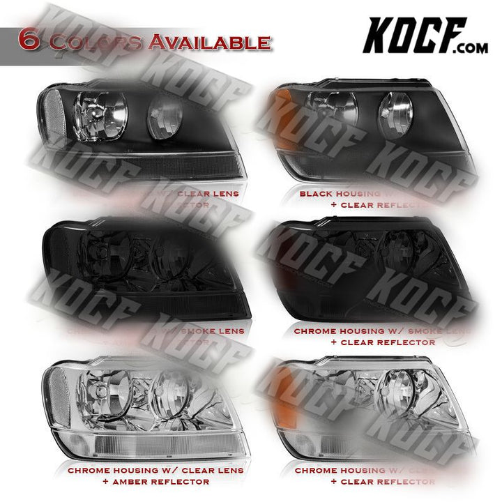 For 99-04 Jeep Grand Cherokee Black Housing Headlights W/ Amber Reflector Lamps - KOCF.com - Car Parts