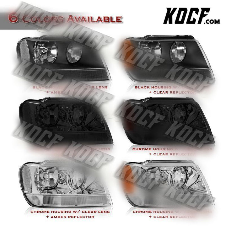 For 1999-2004 Jeep Grand Cherokee Black Housing W/ Amber Reflector Headlights - KOCF.com - Car Parts