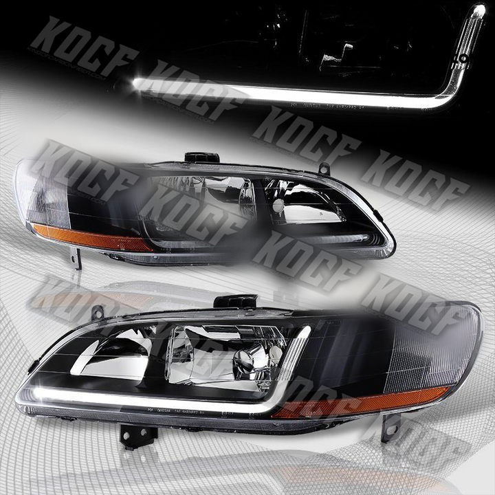 For 1998-2002 Honda Accord DRL LED Black Housing Headlights W/Amber Reflector - KOCF.com - Car Parts