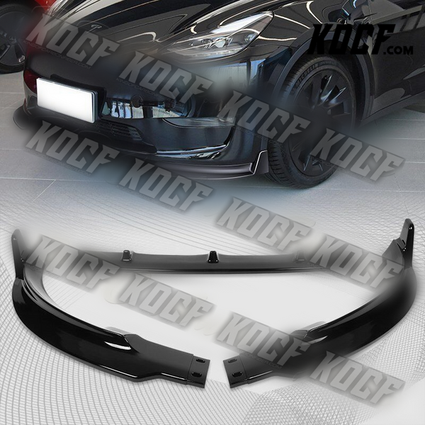 For 2020-2022 Tesla Model Y STP-Style Painted Black Front Bumper Spoiler Lip 3pc - KOCF.com - Car Parts