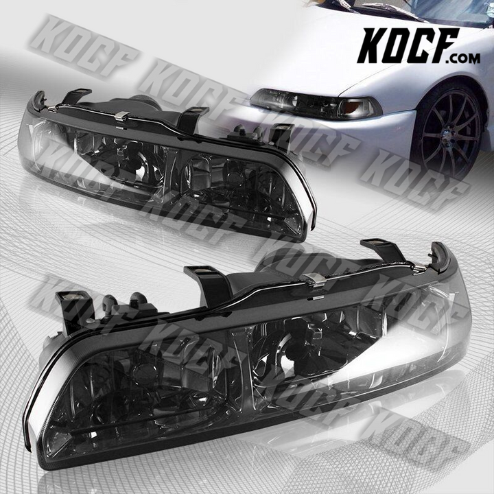 For 1990-1993 Acura Integra JDM Smoke Lens 1-Piece Headlights W/Amber Reflector - KOCF.com - Car Parts