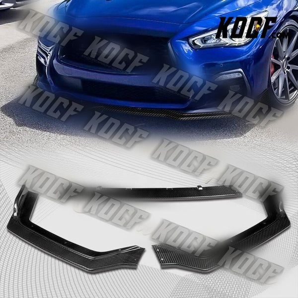 For 2018-2021 Infiniti Q50 Sport Real Carbon Fiber Front Bumper Body Kit Lip 3pc - KOCF.com - Car Parts