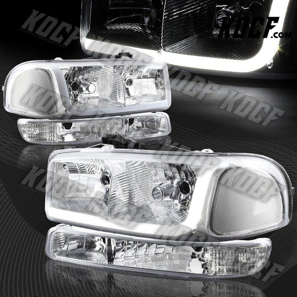 For GMC Sierra/Yukon XL 1500 2500 DRL LED Chrome Clear Headlights+Bumper Lamps - KOCF.com - Car Parts