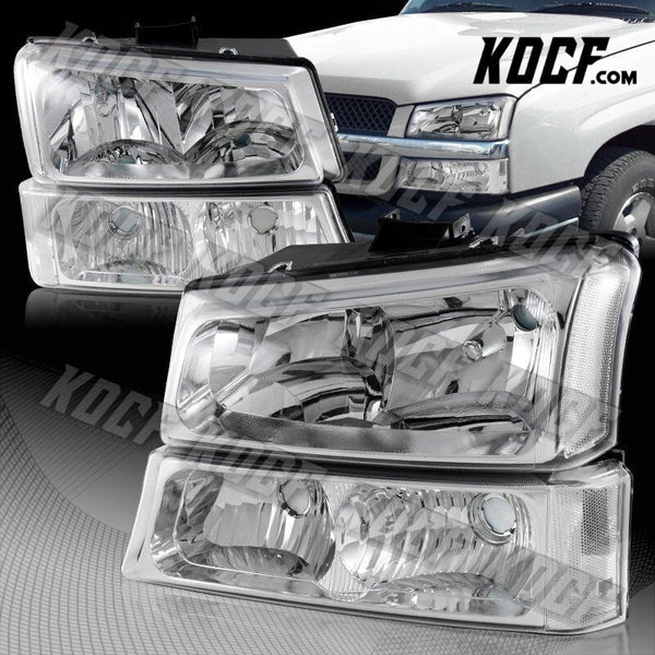 For Chevy Silverado Avalanche Chrome Housing Head Lights+Clear Reflector Bumper