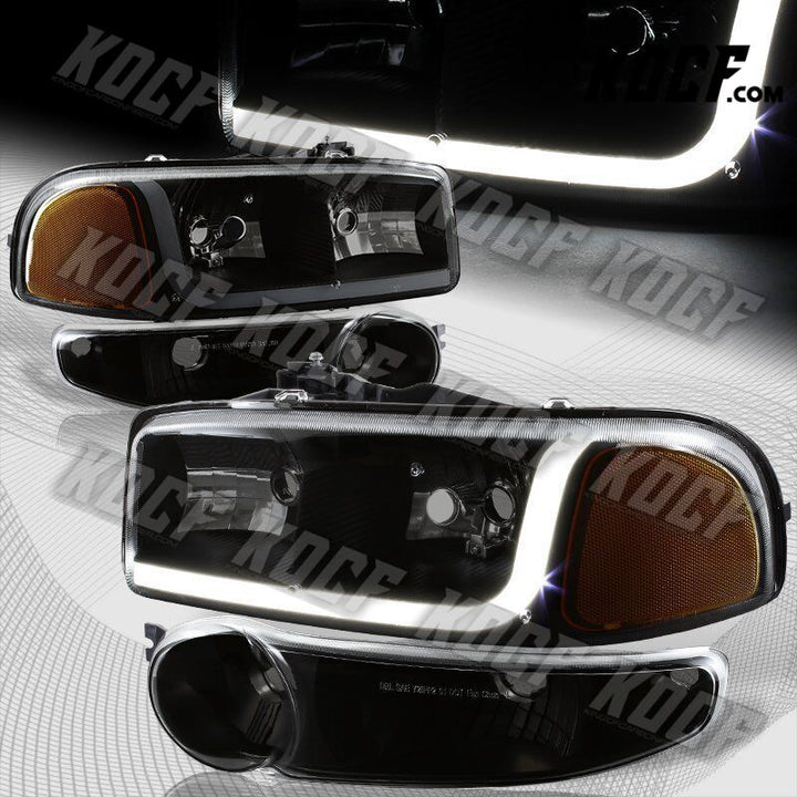 For GMC Sierra/Yukon XL 1500 Denali DRL LED Black Amber Smoke Headlights+Bumper - KOCF.com - Car Parts