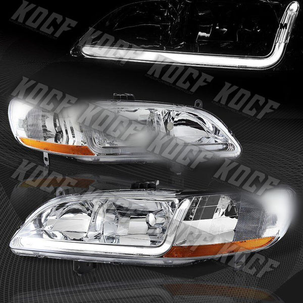 For 1998-2002 Honda Accord DRL LED Chrome Housing Headlights W/Amber Reflector