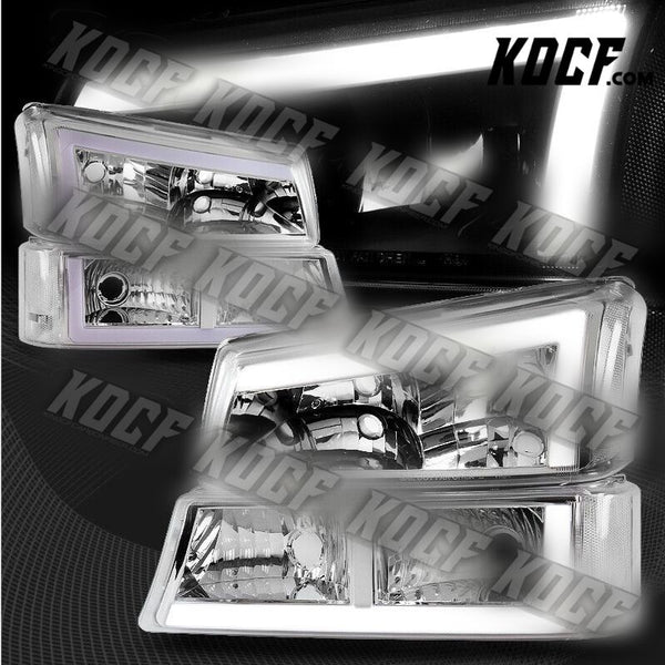 For 03-07 Chevy Silverado/02-06 Avalanche LED DRL Chrome Headlights+Bumper Lamps - KOCF.com - Car Parts