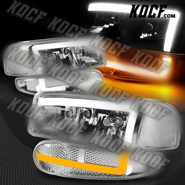 For 2001-2007 GMC Sierra 1500 Denali DRL LED Chrome Clear Headlights+Bumper 4PCS