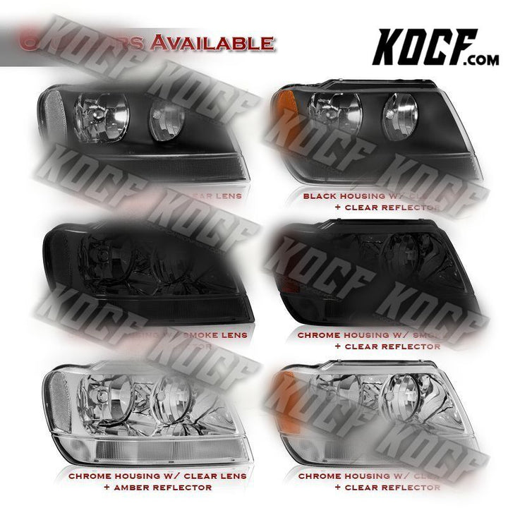 For 1999-2004 Jeep Grand Cherokee Chrome Clear Lens Amber Reflector Headlights - KOCF.com - Car Parts