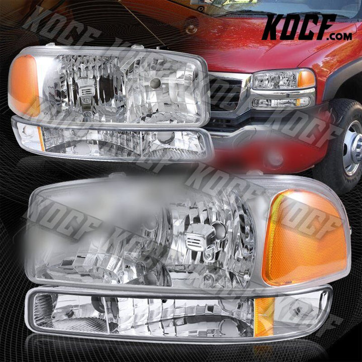 For 1999-2006 GMC Sierra 1500 2500 Chrome Headlights+Bumper W/Amber Reflector 4P - KOCF.com - Car Parts