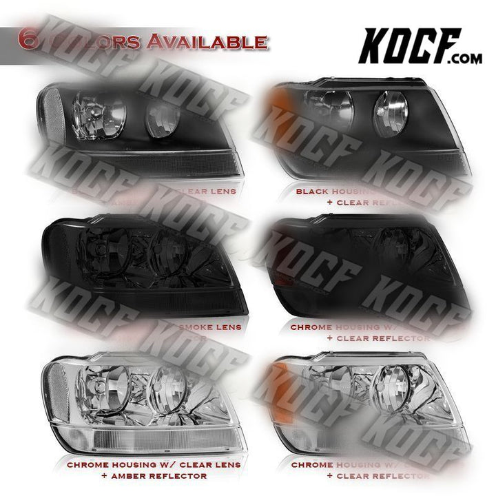 For 1999-2004 Jeep Grand Cherokee Black Housing Headlights W/ Clear Reflector - KOCF.com - Car Parts