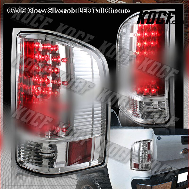 For 2007-2014 Chevy Silverado 1500 2500 3500 LED Chrome Housing Rear Tail Lights - KOCF.com - Car Parts