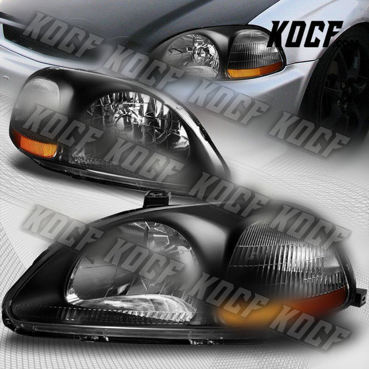 For 96-98 Honda Civic 2/3/4 DR Black Housing W/ Amber Reflector Headlights Lamp - KOCF.com - Car Parts