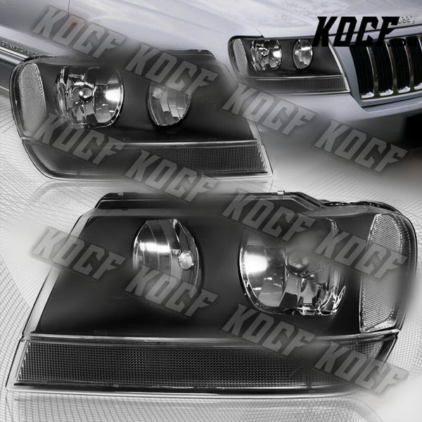 For 1999-2004 Jeep Grand Cherokee Black Housing Headlights W/ Clear Reflector - KOCF.com - Car Parts