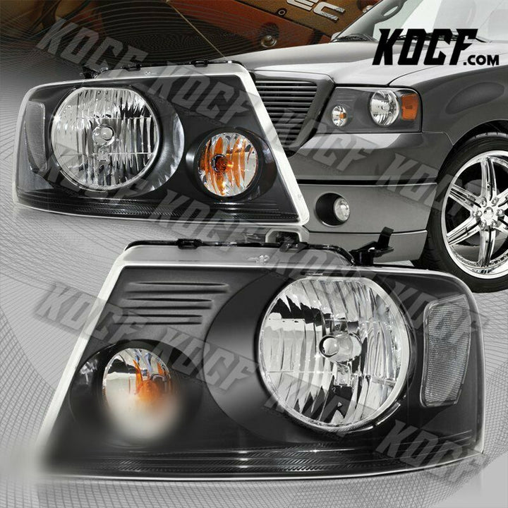 For Ford F-150/F150 Black Housing Clear Lens Headlights W/ Clear Reflector Lamps - KOCF.com - Car Parts