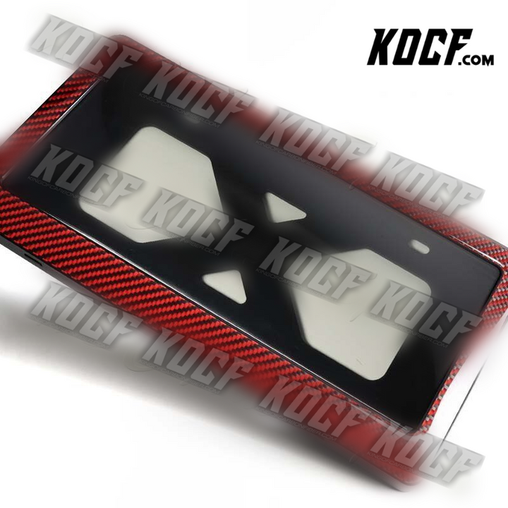 W-Power Red Real Carbon License Plate Cover Protector Shield Frame W/Bracket - KOCF.com - Car Parts