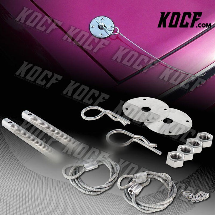 Stainless Steel Racing Appearance Mount Hood Pin Plate Bonnet Lock Kit Universal - KOCF.com - Car Parts