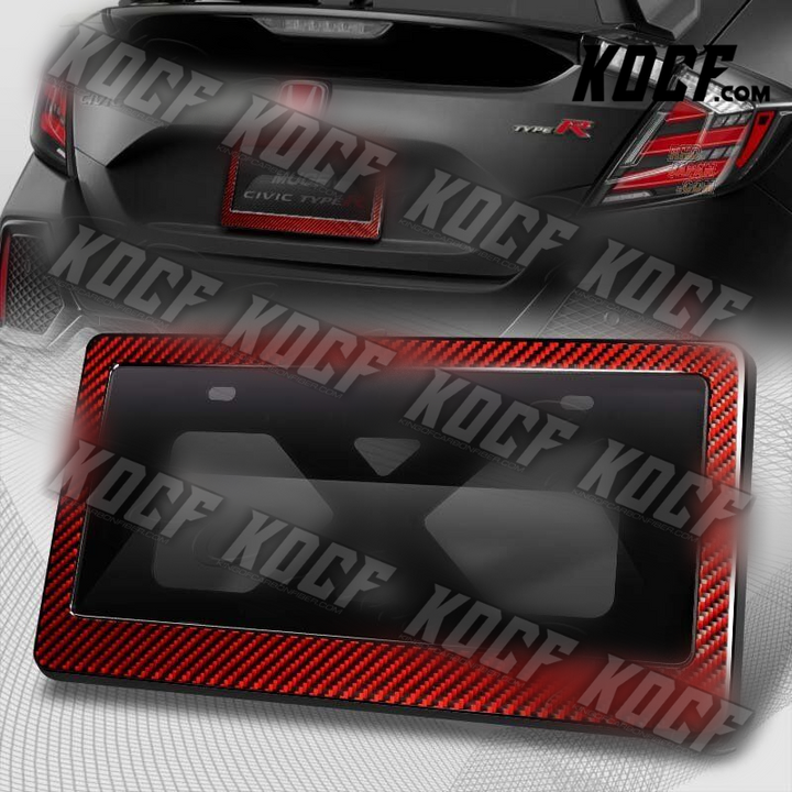 W-Power Red Real Carbon License Plate Cover Protector Shield Frame W/Bracket - KOCF.com - Car Parts