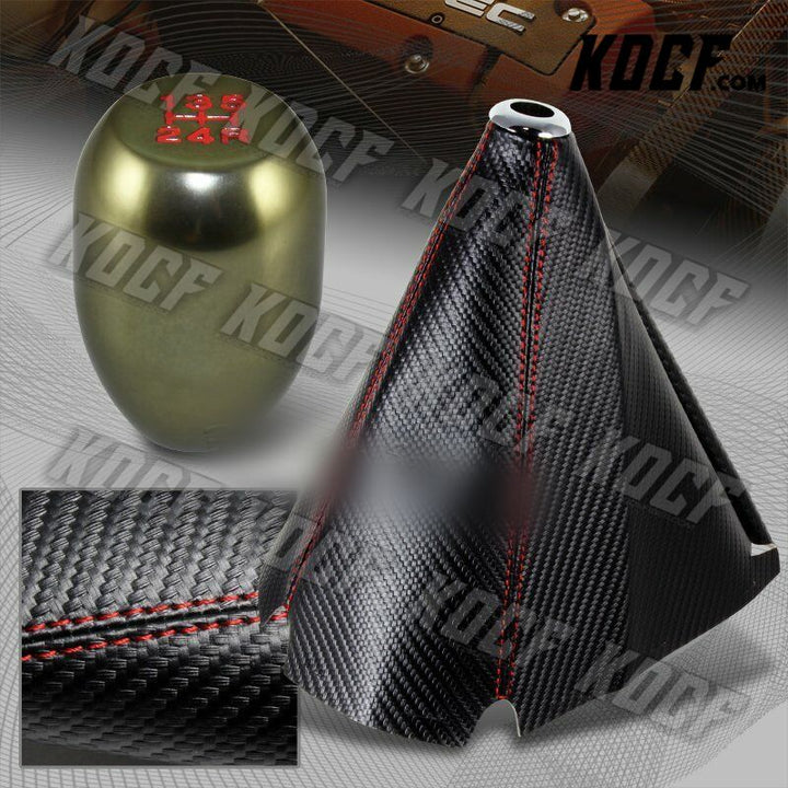 Carbon Style Red Stitch Manual Shift Boot + Type-R Titanium 5-Speed Shifter Knob - KOCF.com - Car Parts