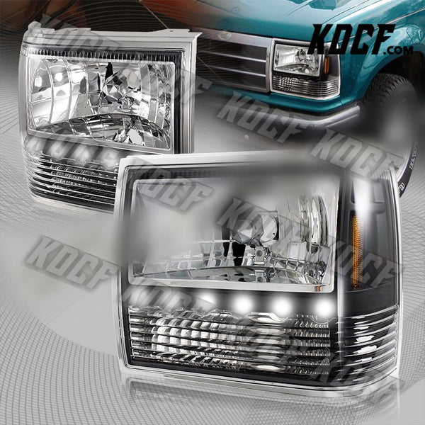 For 1989-1992 Ford Ranger Black Housing 1-Piece LED HeadLights+Bumper+Corner