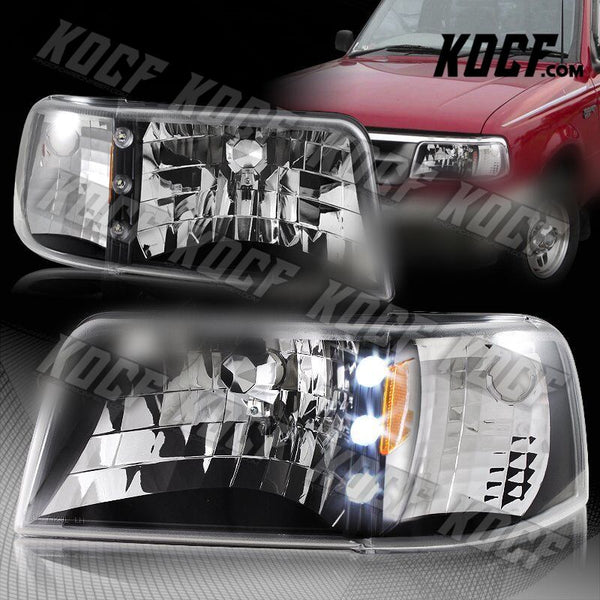 For Ford Ranger STX XLT XL Black Housing LED 1-Piece Head Lights+Amber Reflector