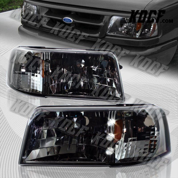 For 1993-1997 Ford Ranger Smoke Lens LED 1-Piece Head Lights W/Amber Reflector