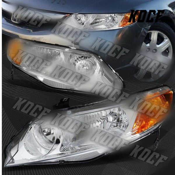 For 2006-2011 Honda Civic 4DR/Sedan Chrome Housing Headlights W/Amber Reflector - KOCF.com - Car Parts