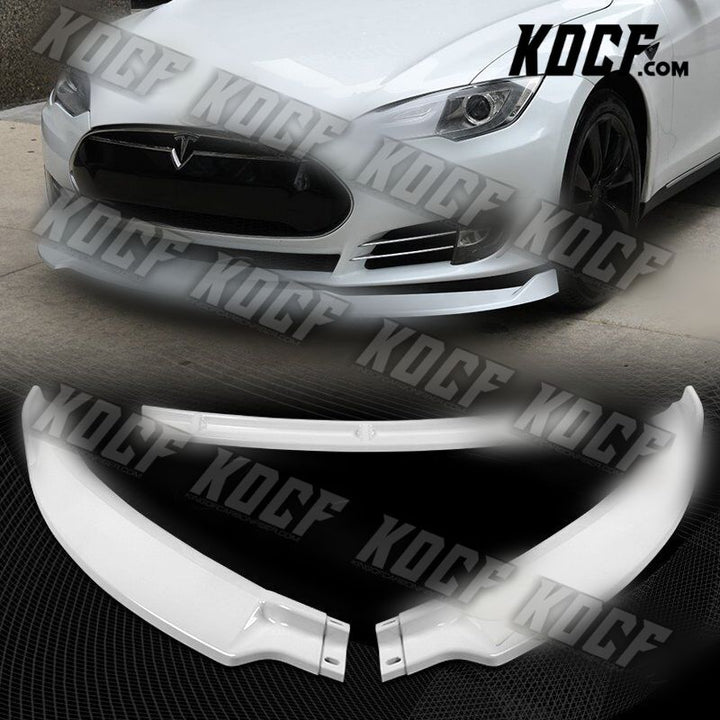 For 2012-2016 Tesla Model S STP-Style Painted White Front Bumper Spoiler Lip 3pc - KOCF.com - Car Parts