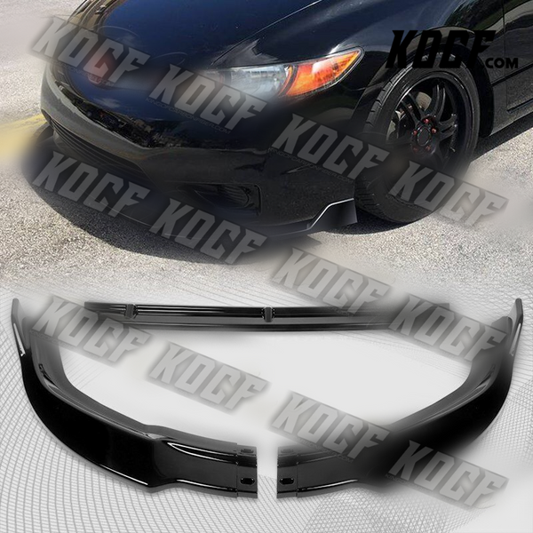 For 2006-2008 Honda Civic Coupe CS-Style Painted Black Front Bumper Spoiler Lip - KOCF.com - Car Parts