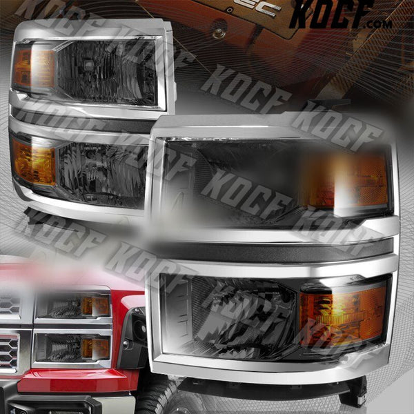 For 2014-2015 Chevy Silverado 1500 Smoke Lens W/Amber Reflector Headlights Lamps