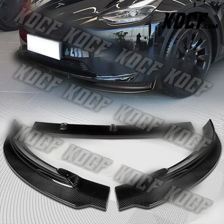 For 2020-2022 Tesla Model Y Real Carbon Fiber Front Bumper Spoiler Splitter Lip - KOCF.com - Car Parts