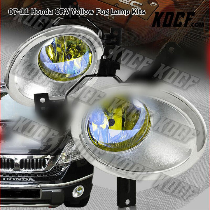 For 2007-2009 Honda CR-V CRV Chrome Housing JDM Yellow Lens Fog Driving Lights - KOCF.com - Car Parts