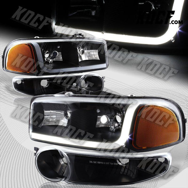 For 2001-2006 GMC Yukon 1500 Denali DRL LED Black Amber Headlights+Bumper 4PCS