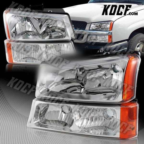 For 2003-2006 Chevy Silverado Avalanche 1500 2500 3500 Chrome Head Lights Lamps