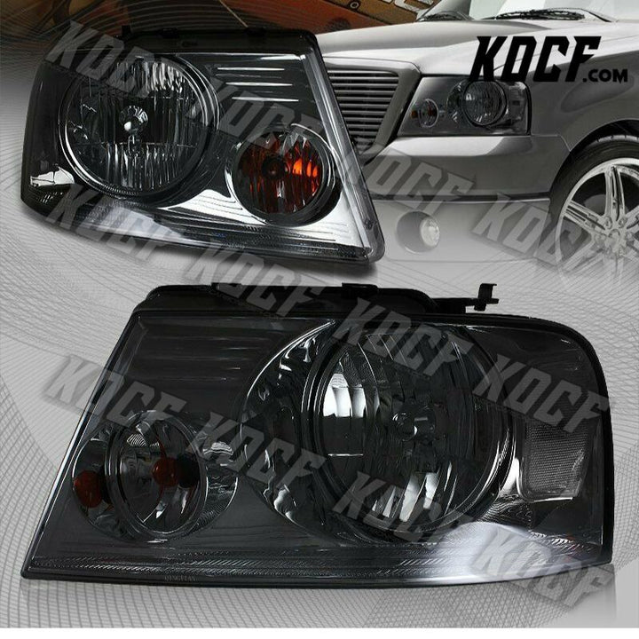 For Ford F-150/F150 Chrome Housing Smoke Lens Headlights W/Clear Reflector Lamps - KOCF.com - Car Parts