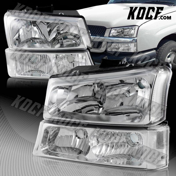 For 2003-2006 Chevy Silverado Avalanche 1500 2500 Chrome Head Lights+Bumper Lamp - KOCF.com - Car Parts