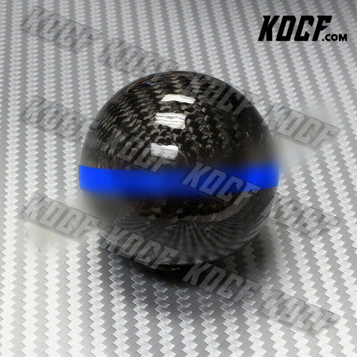 Real Carbon Fiber Ball Manual MT Gear Shift Shifter Knob W/Blue Stripe Universal - KOCF.com - Car Parts