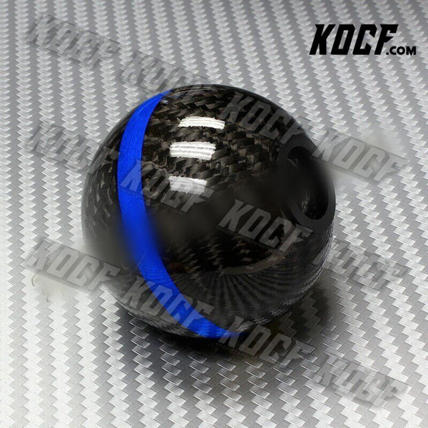 Real Carbon Fiber Ball Manual MT Gear Shift Shifter Knob W/Blue Stripe Universal - KOCF.com - Car Parts