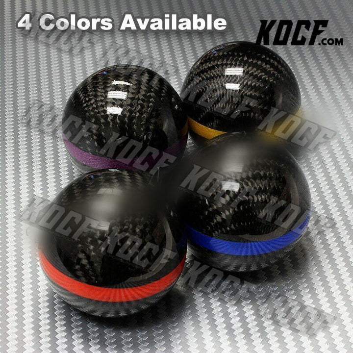 Real Carbon Fiber Ball Manual MT Gear Shift Shifter Knob W/Blue Stripe Universal - KOCF.com - Car Parts