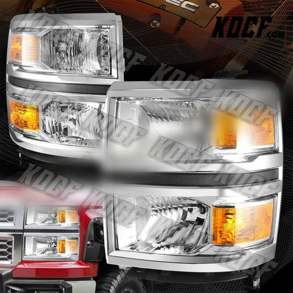 For 2014-2015 Chevy Silverado 1500 Chrome Housing W/Amber Reflector Headlights