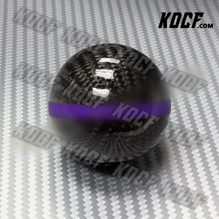 Real Carbon Fiber Ball Manual Gear Shift Shifter Knob W/Purple Stripe Universal - KOCF.com - Car Parts