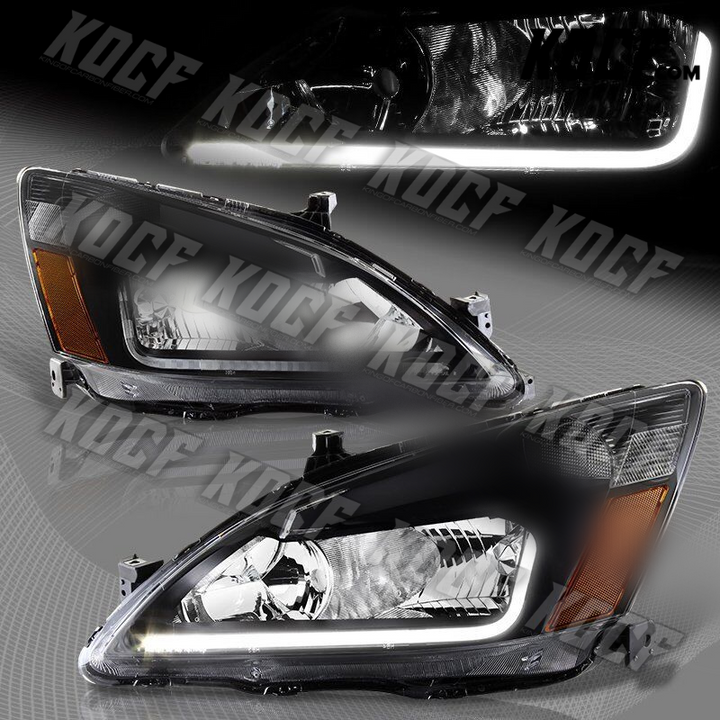 For 2003-2007 Honda Accord DRL LED Black Housing Headlights W/Amber Reflector - KOCF.com - Car Parts